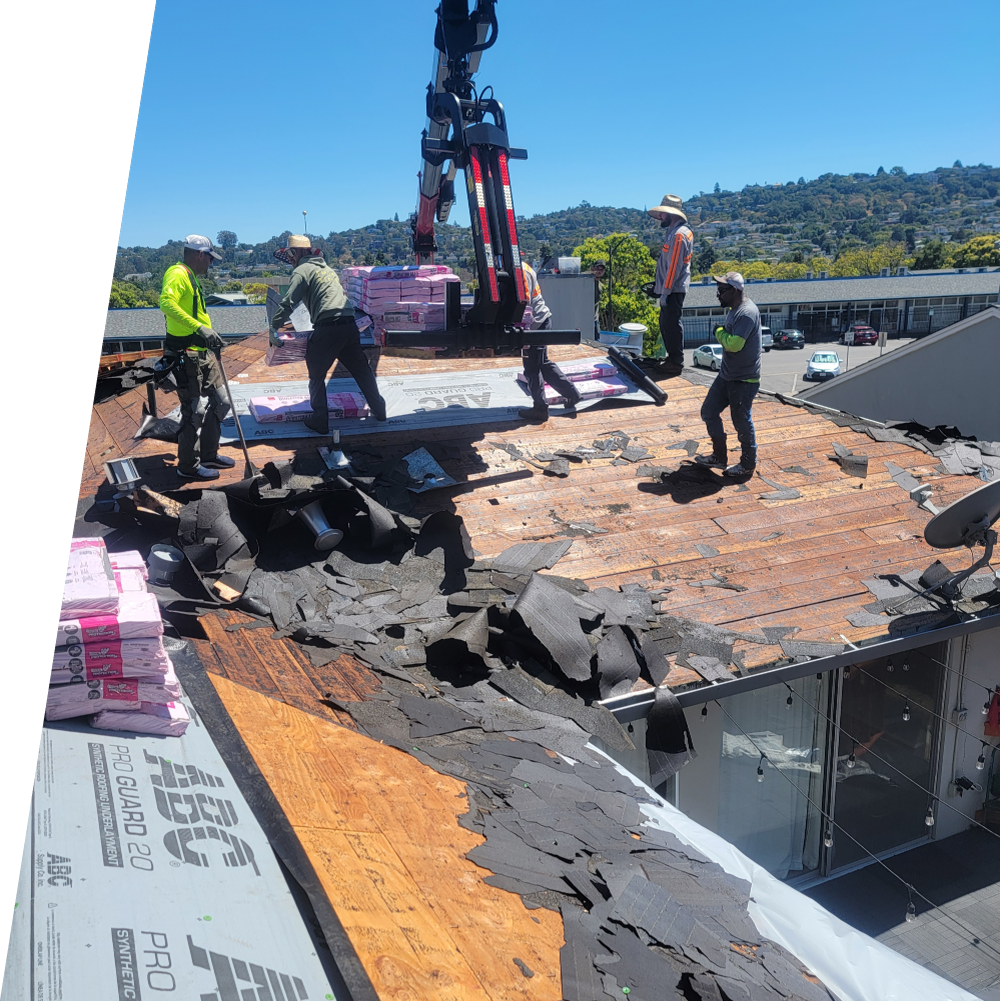 An elevated view of a premium charcoal grey architectural shingle roof replacement project completed by New Concept Roofing Inc., highlighting clean ridge vents, steep slopes, and immaculate residential construction roofing contractors