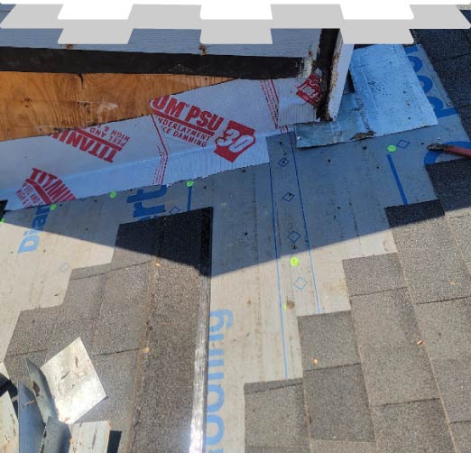 Shingle roof repair with new valley flashing and underlayment in San Jose, CA by New Concept Roofing Inc.